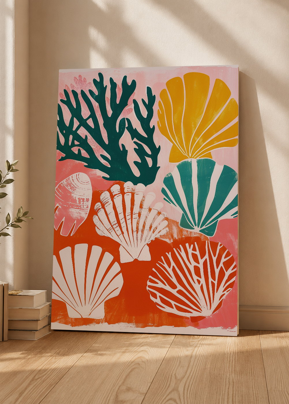 Cuadro Decorativo Mural Sin Marco 5mm - Trendy, Corales Conchas Rosa Naranja