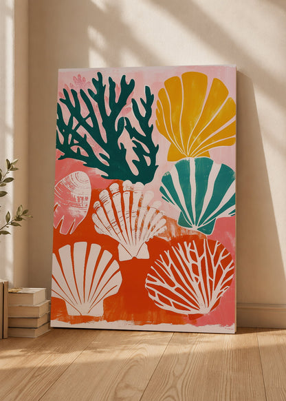 Cuadro Decorativo Mural Sin Marco 5mm - Trendy, Corales Conchas Rosa Naranja