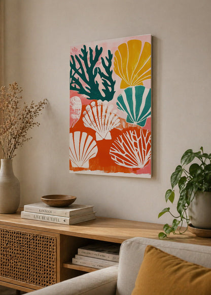 Cuadro Decorativo Mural Sin Marco 5mm - Trendy, Corales Conchas Rosa Naranja