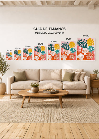 Cuadro Decorativo Mural Sin Marco 5mm - Trendy, Corales Conchas Rosa Naranja