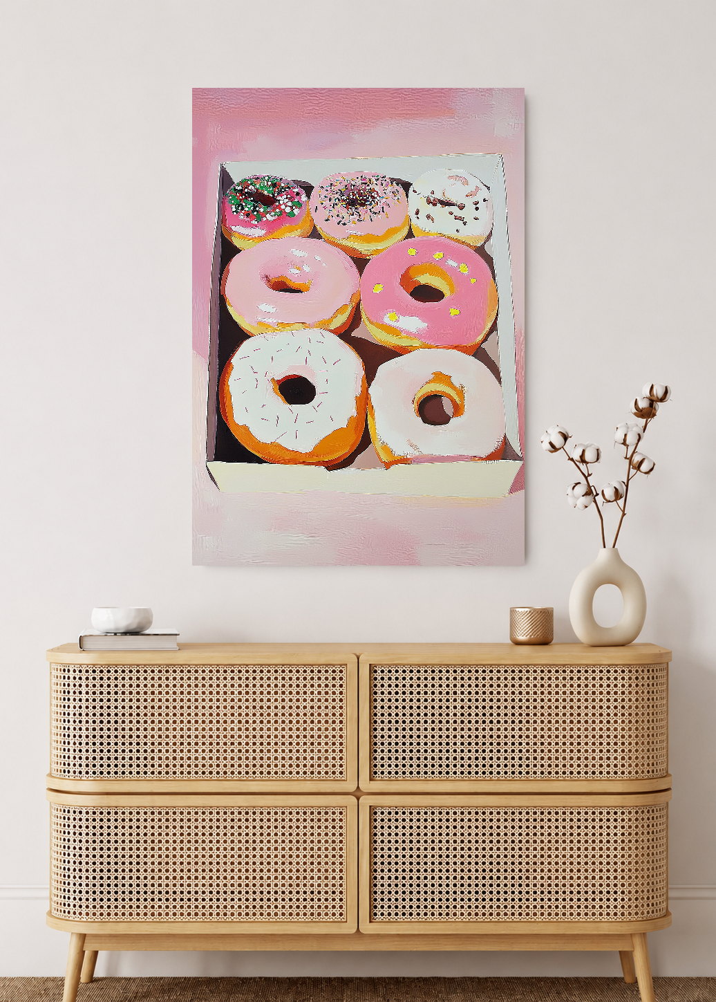 Cuadro Decorativo Mural Sin Marco 5mm - Trendy, Donas Caja Rosa Pastel