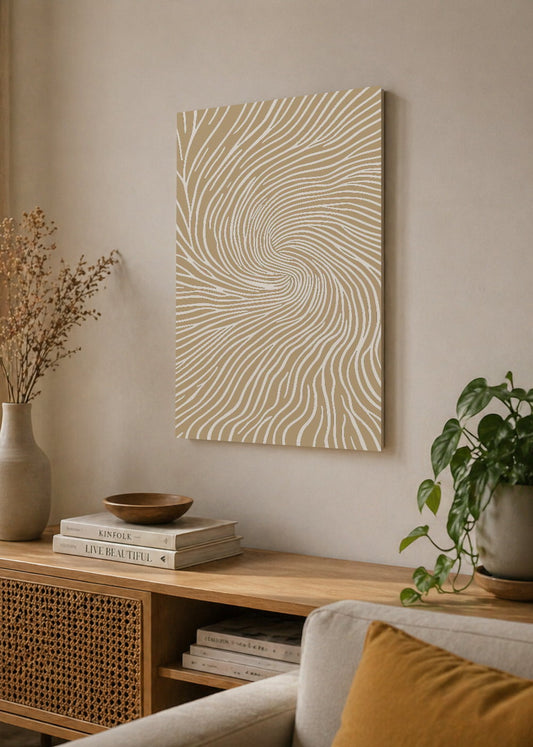 Cuadro Decorativo Mural Sin Marco 5mm - Trendy, Espiral Líneas Beige Minimal