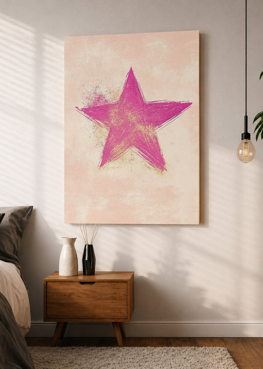 Cuadro Decorativo Mural Sin Marco 5mm - Trendy, Estrella Rosa Fondo Durazno