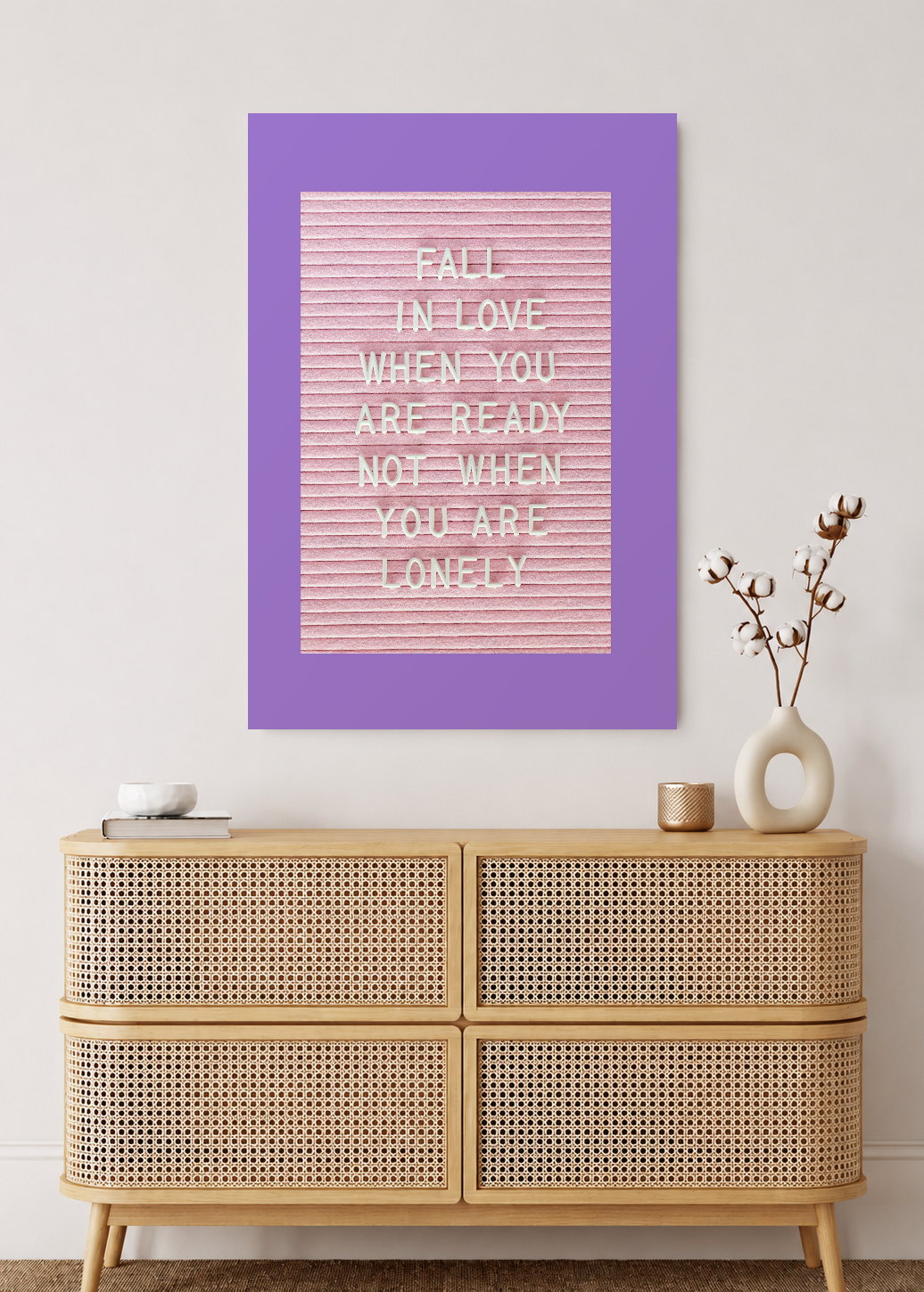 Cuadro Decorativo Mural Sin Marco 5mm - Trendy, Fall in Love Texto Lila