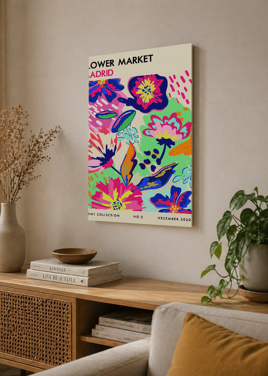 Cuadro Decorativo Mural Sin Marco 5mm - Trendy, Flower Market Madrid Multicolor