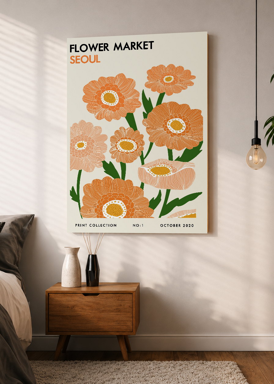 Cuadro Decorativo Mural Sin Marco 5mm - Trendy, Flower Market Seoul Naranja