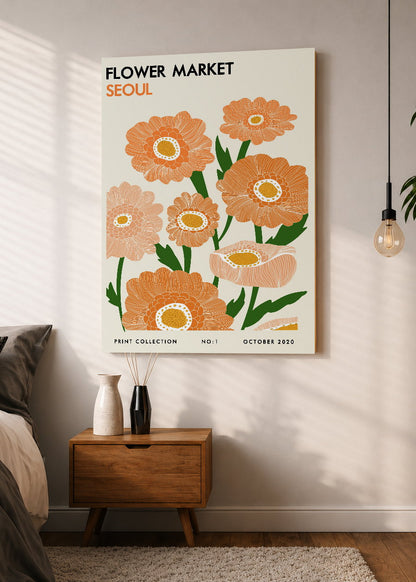 Cuadro Decorativo Mural Sin Marco 5mm - Trendy, Flower Market Seoul Naranja