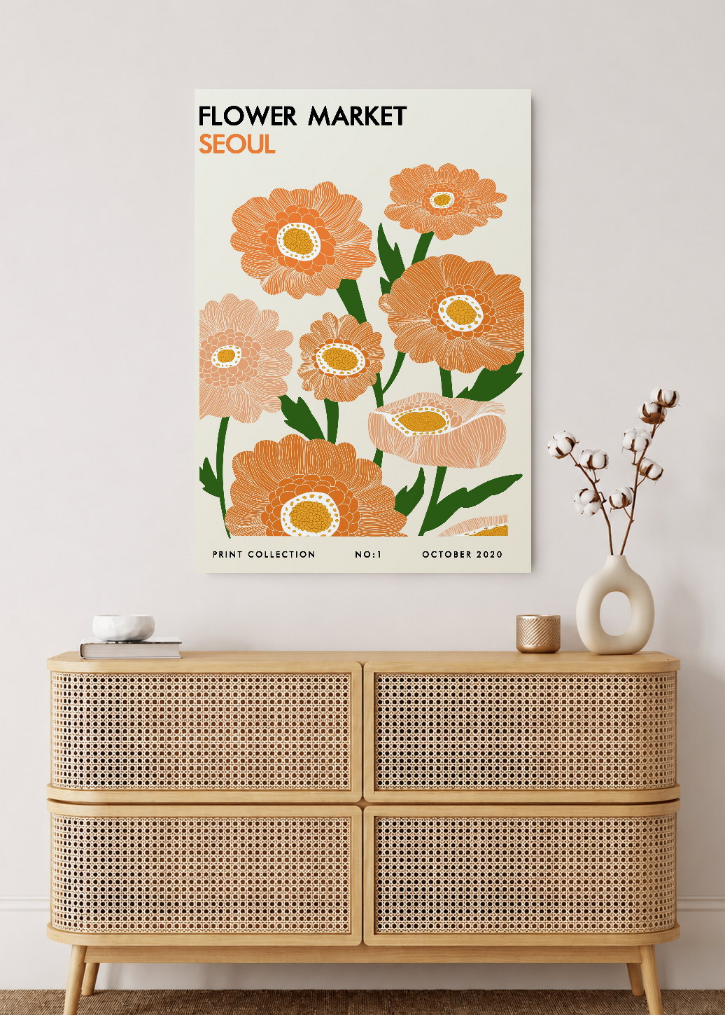 Cuadro Decorativo Mural Sin Marco 5mm - Trendy, Flower Market Seoul Naranja