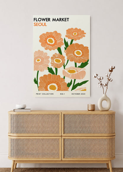Cuadro Decorativo Mural Sin Marco 5mm - Trendy, Flower Market Seoul Naranja