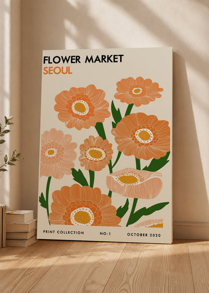 Cuadro Decorativo Mural Sin Marco 5mm - Trendy, Flower Market Seoul Naranja