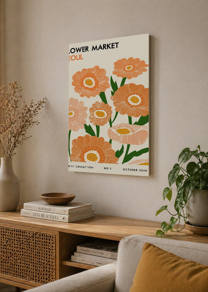 Cuadro Decorativo Mural Sin Marco 5mm - Trendy, Flower Market Seoul Naranja