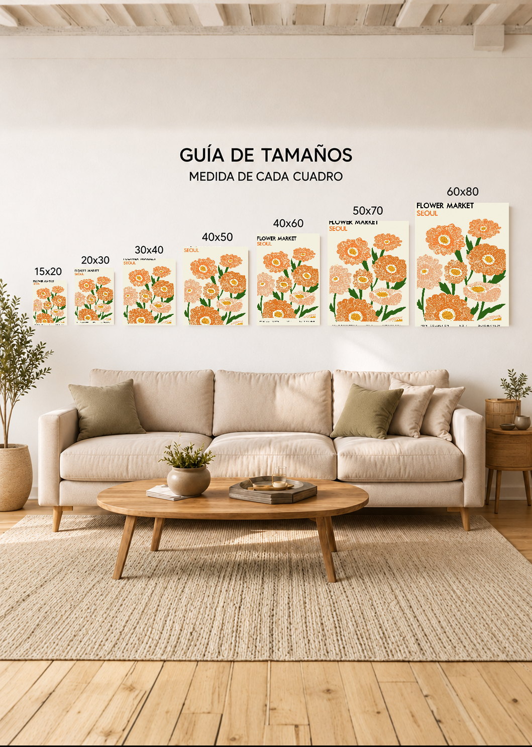 Cuadro Decorativo Mural Sin Marco 5mm - Trendy, Flower Market Seoul Naranja