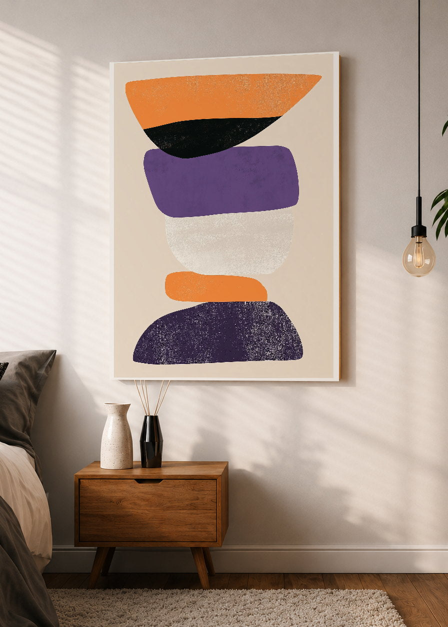 Cuadro Decorativo Mural Sin Marco 5mm - Trendy, Formas Apiladas Naranja Violeta
