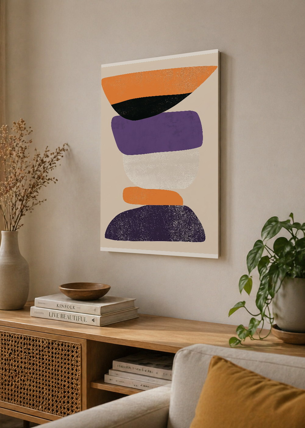 Cuadro Decorativo Mural Sin Marco 5mm - Trendy, Formas Apiladas Naranja Violeta
