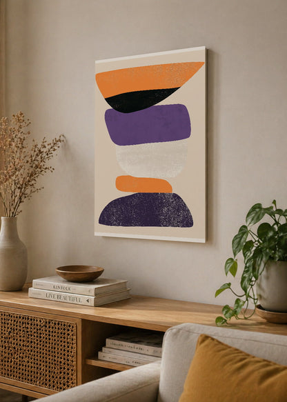 Cuadro Decorativo Mural Sin Marco 5mm - Trendy, Formas Apiladas Naranja Violeta