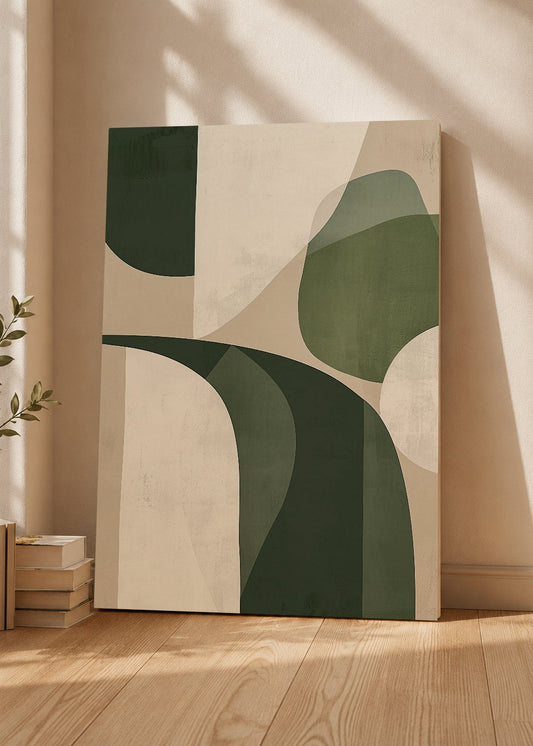 Cuadro Decorativo Mural Sin Marco 5mm - Trendy, Formas Verde Oliva Crema