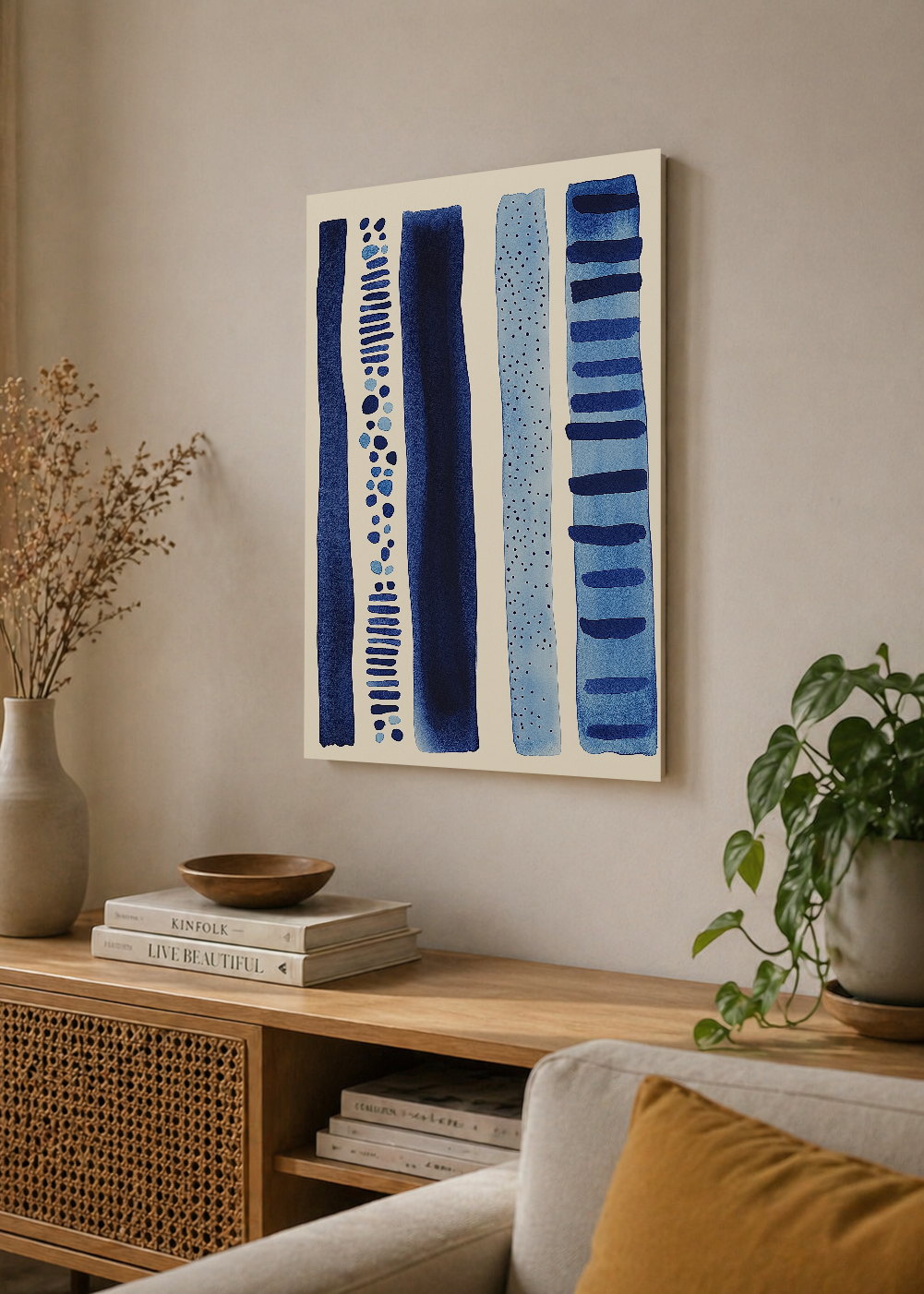 Cuadro Decorativo Mural Sin Marco 5mm - Trendy, Franjas Azules Acuarela