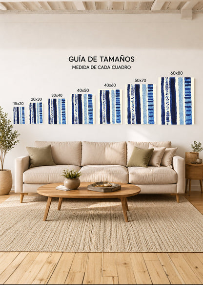 Cuadro Decorativo Mural Sin Marco 5mm - Trendy, Franjas Azules Acuarela