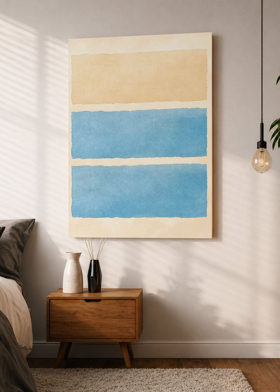 Cuadro Decorativo Mural Sin Marco 5mm - Trendy, Franjas Celeste Crema Acuarela