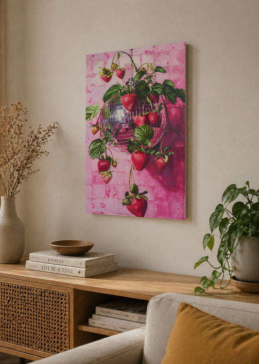 Cuadro Decorativo Mural Sin Marco 5mm - Trendy, Frutillas Bola Disco Rosa