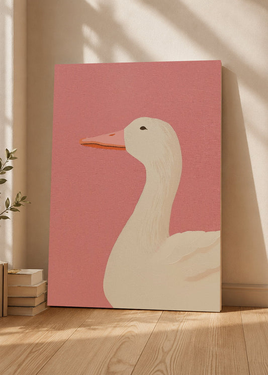 Cuadro Decorativo Mural Sin Marco 5mm - Trendy, Ganso Blanco Fondo Rosa