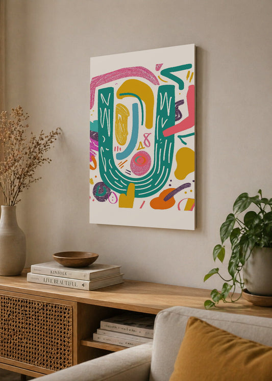 Cuadro Decorativo Mural Sin Marco 5mm - Trendy, Garabatos Verde Rosa Pop