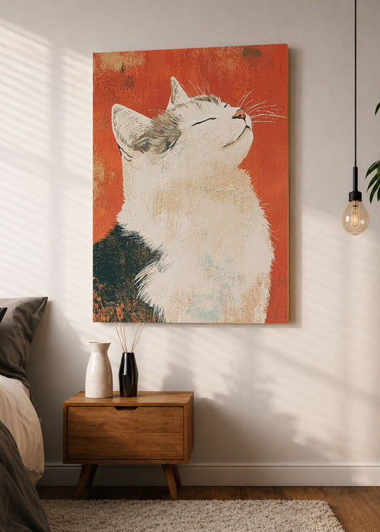 Cuadro Decorativo Mural Sin Marco 5mm - Trendy, Gato Blanco Fondo Terracota