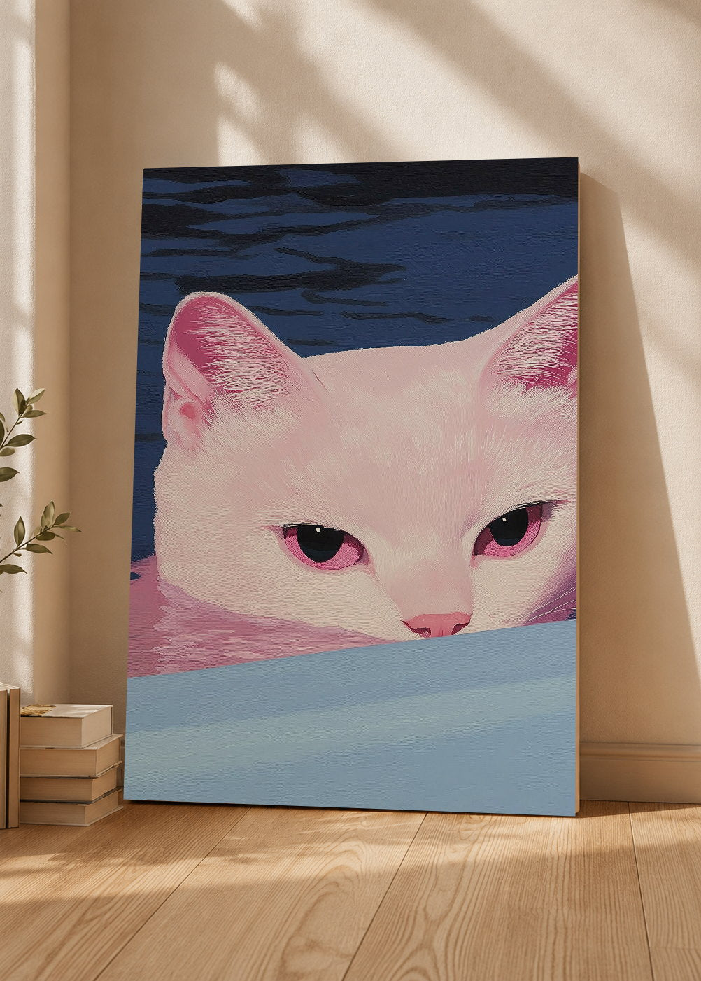 Cuadro Decorativo Mural Sin Marco 5mm - Trendy, Gato Blanco Rosa Azul