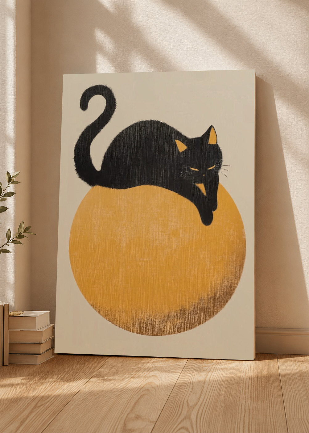 Cuadro Decorativo Mural Sin Marco 5mm - Trendy, Gato Negro Luna Dorada