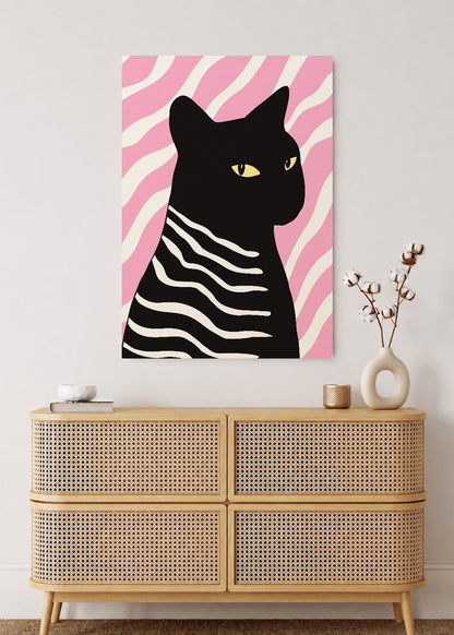 Cuadro Decorativo Mural Sin Marco 5mm - Trendy, Gato Negro Rayas Rosa