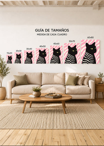 Cuadro Decorativo Mural Sin Marco 5mm - Trendy, Gato Negro Rayas Rosa