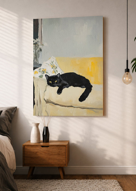 Cuadro Decorativo Mural Sin Marco 5mm - Trendy, Gato Negro Sillon Amarillo