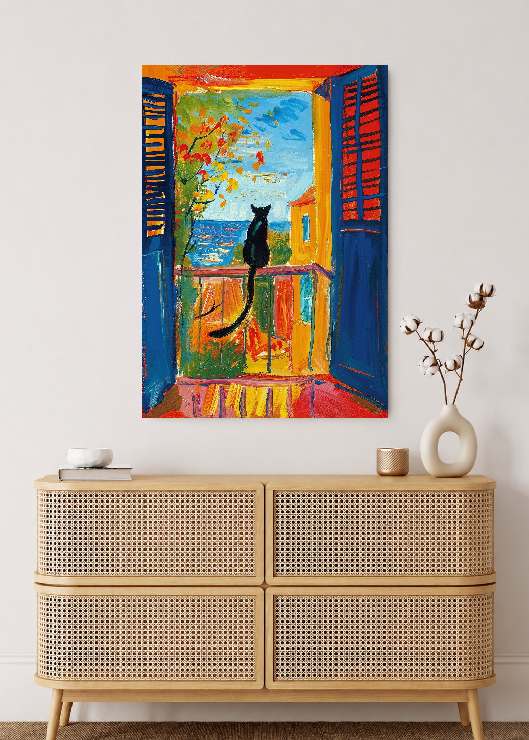 Cuadro Decorativo Mural Sin Marco 5mm - Trendy, Gato Negro Ventana Mar