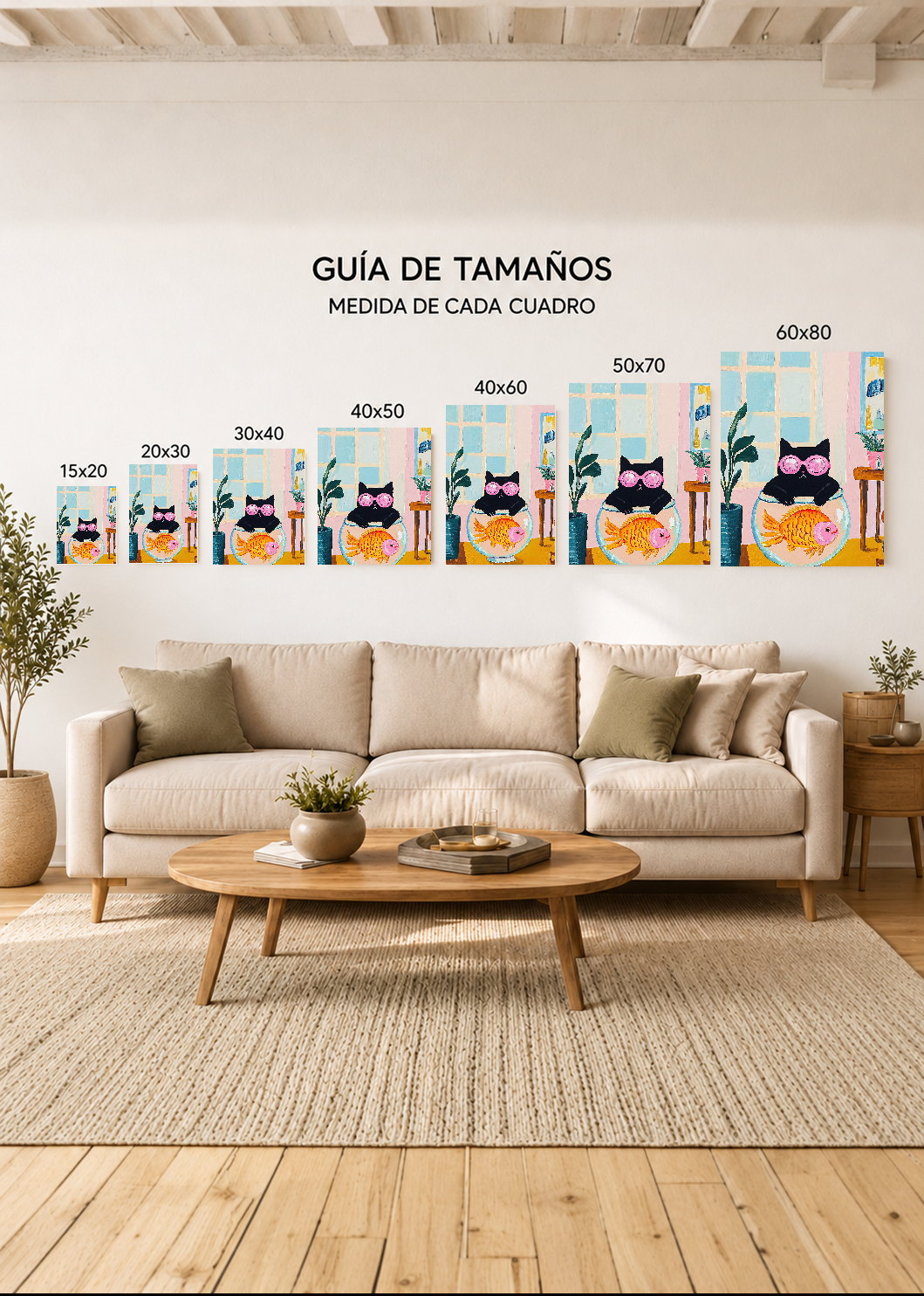 Cuadro Decorativo Mural Sin Marco 5mm - Trendy, Gato Pecera Lentes Rosa