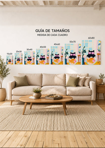 Cuadro Decorativo Mural Sin Marco 5mm - Trendy, Gato Pecera Lentes Rosa