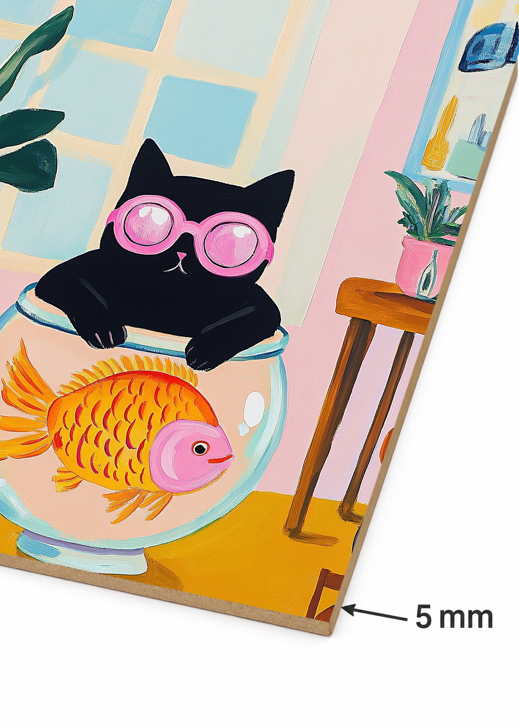 Cuadro Decorativo Mural Sin Marco 5mm - Trendy, Gato Pecera Lentes Rosa
