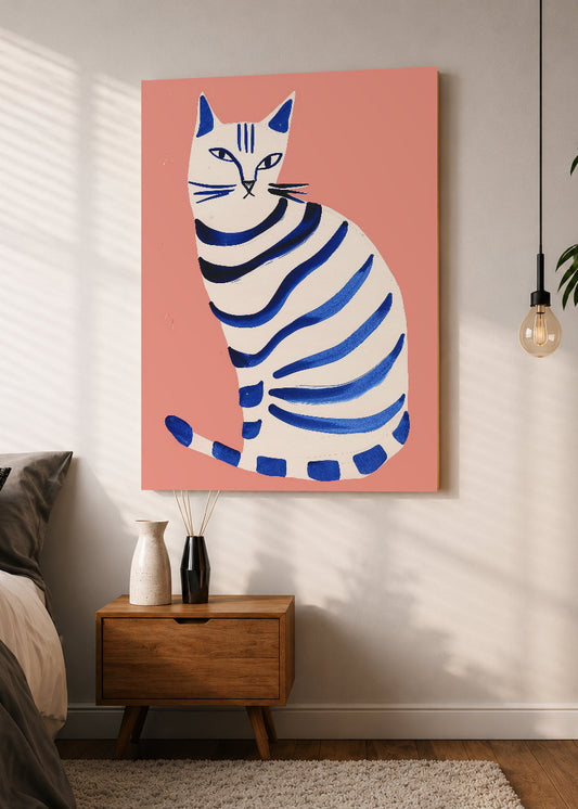 Cuadro Decorativo Mural Sin Marco 5mm - Trendy, Gato Rayas Azul Coral