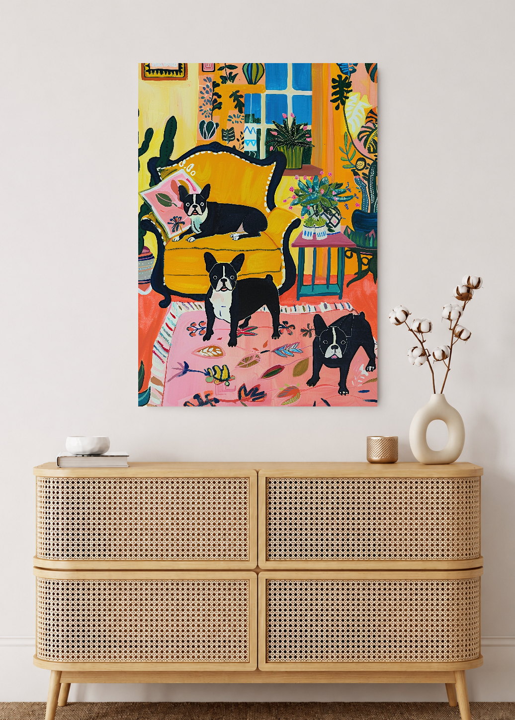 Cuadro Decorativo Mural Sin Marco 5mm - Trendy, Gatos Sillon Amarillo Plantas