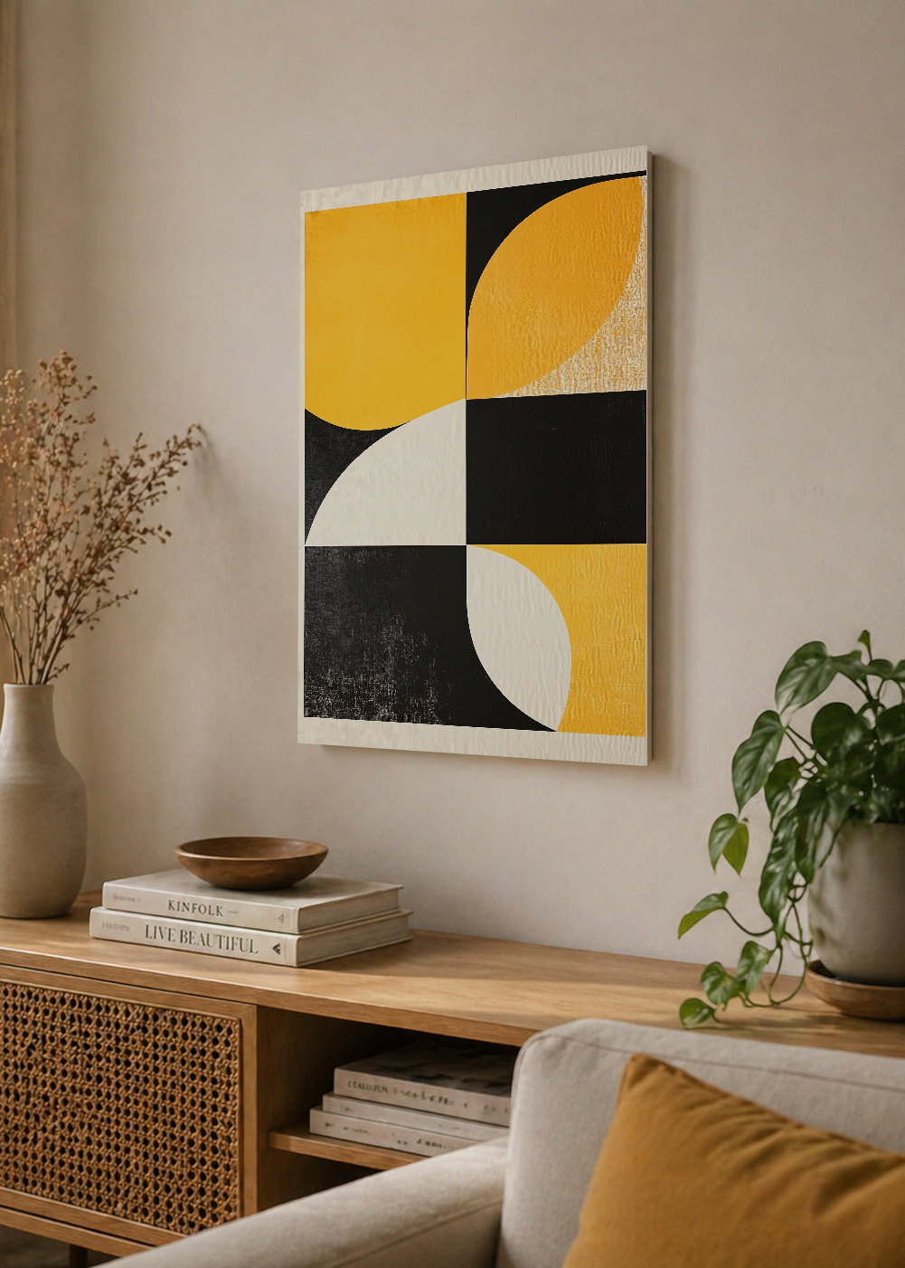 Cuadro Decorativo Mural Sin Marco 5mm - Trendy, Geométrico Amarillo Negro I