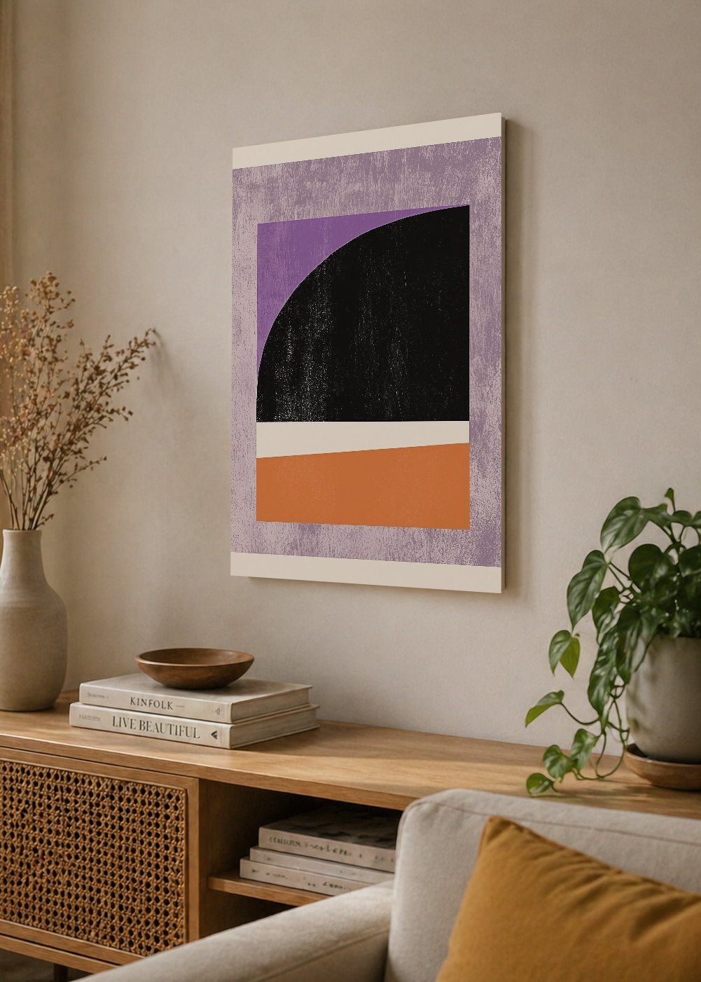Cuadro Decorativo Mural Sin Marco 5mm - Trendy, Geométrico Lila Negro Naranja