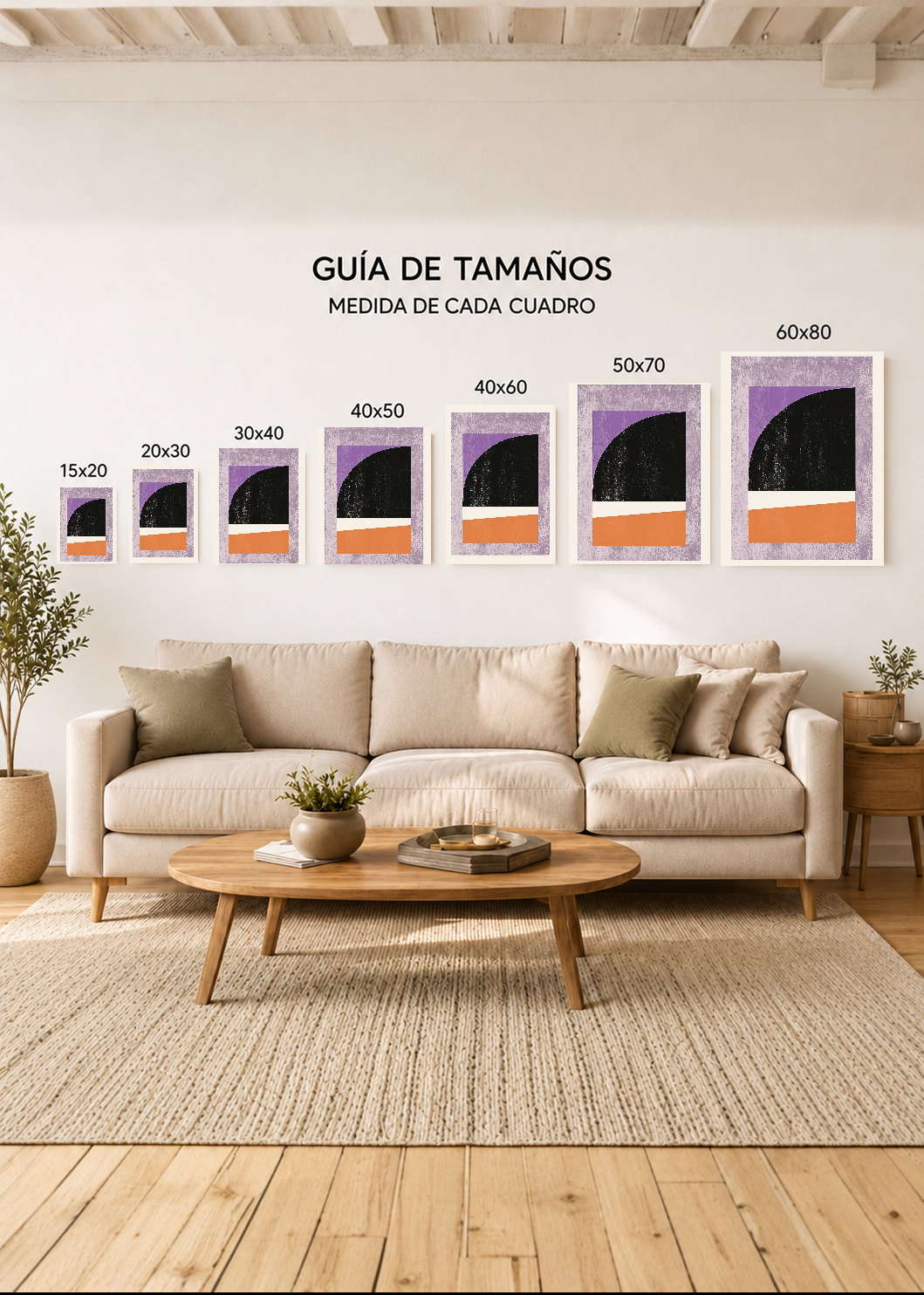 Cuadro Decorativo Mural Sin Marco 5mm - Trendy, Geométrico Lila Negro Naranja