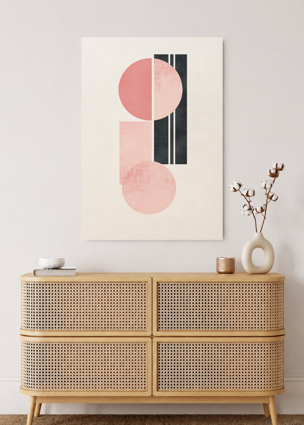 Cuadro Decorativo Mural Sin Marco 5mm - Trendy, Geométrico Rosa Negro Crema