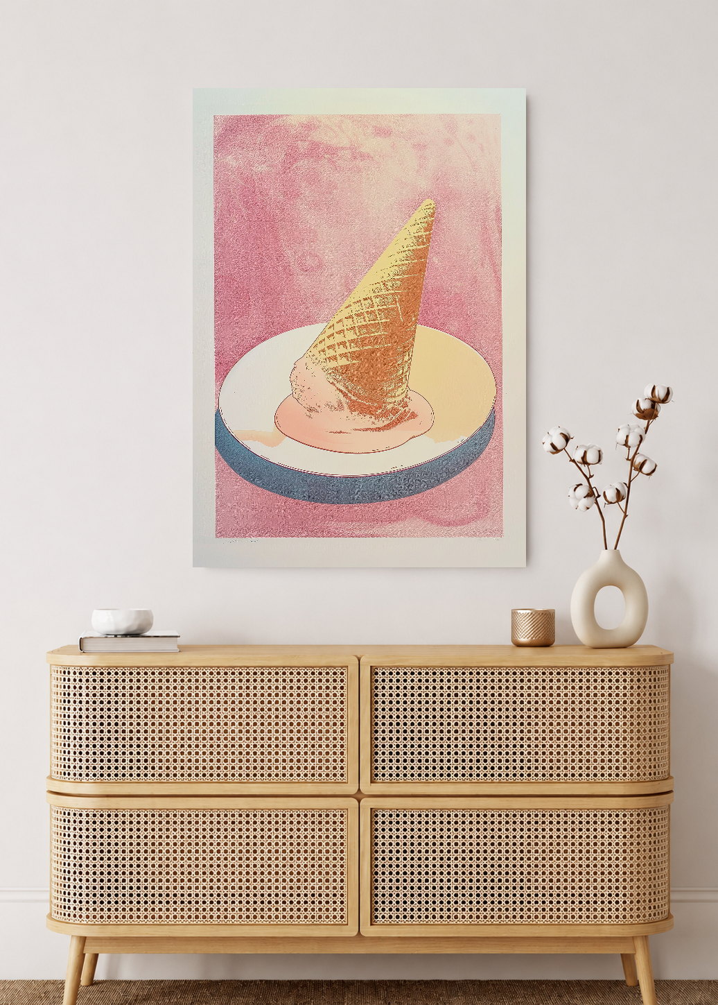 Cuadro Decorativo Mural Sin Marco 5mm - Trendy, Helado Cucurucho Rosa Pastel