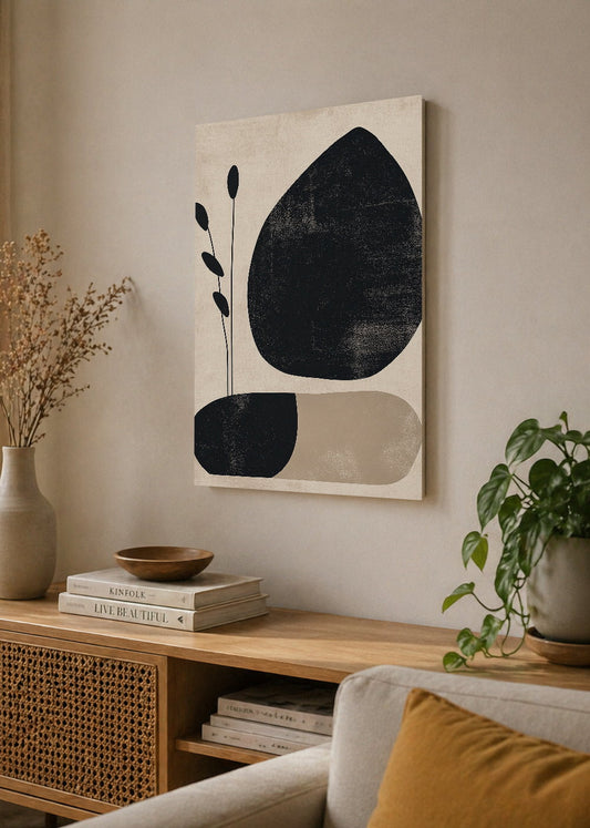 Cuadro Decorativo Mural Sin Marco 5mm - Trendy, Hoja Negra Beige Minimal