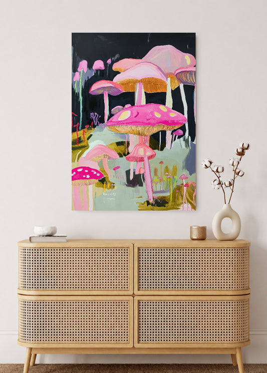 Cuadro Decorativo Mural Sin Marco 5mm - Trendy, Hongos Rosa Bosque Fantasía