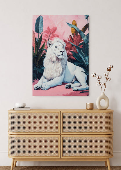 Cuadro Decorativo Mural Sin Marco 5mm - Trendy, Leon Blanco Hojas Rosa