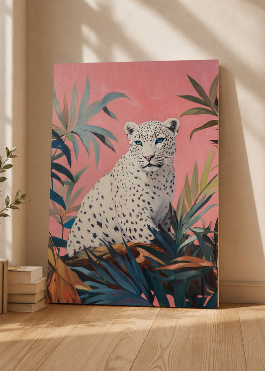 Cuadro Decorativo Mural Sin Marco 5mm - Trendy, Leopardo Blanco Hojas Rosa