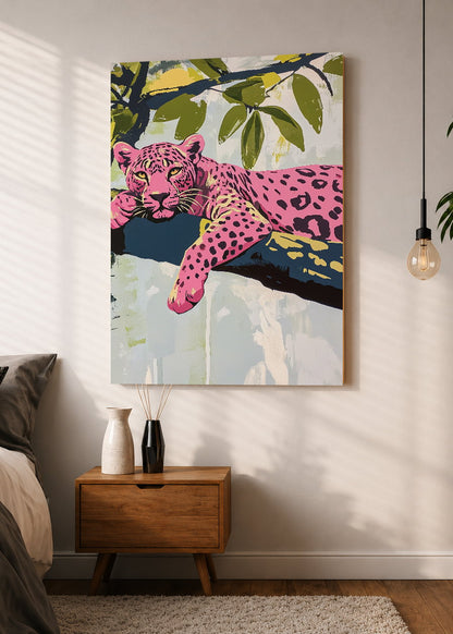 Cuadro Decorativo Mural Sin Marco 5mm - Trendy, Leopardo Rosa Rama Verde