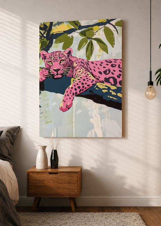 Cuadro Decorativo Mural Sin Marco 5mm - Trendy, Leopardo Rosa Rama Verde