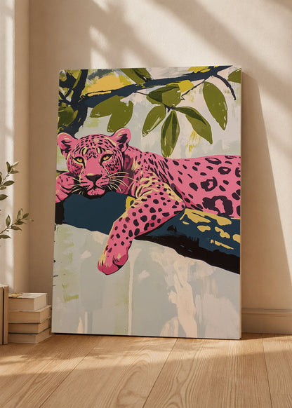 Cuadro Decorativo Mural Sin Marco 5mm - Trendy, Leopardo Rosa Rama Verde